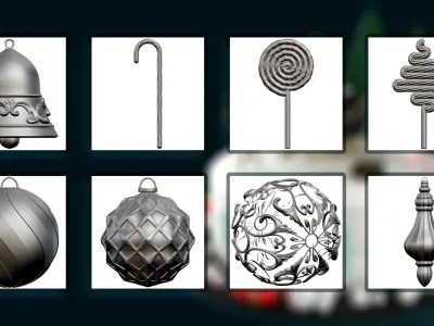 50 Christmas element and symbol 3D model Basemesh Low-poly 3D model