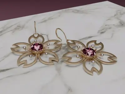 Sakura Glint Blossom of Balance 3D model earrings 3D model