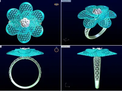  Mesh flower ring - Italian rings - Womens Rings - N6191 3D print model