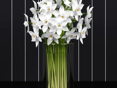 Daffodils in glass vase 3D model