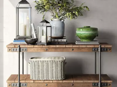 Pottery Barn WILLIAMS MEDIA CONSOLE and MALTA LANTERN 3D model