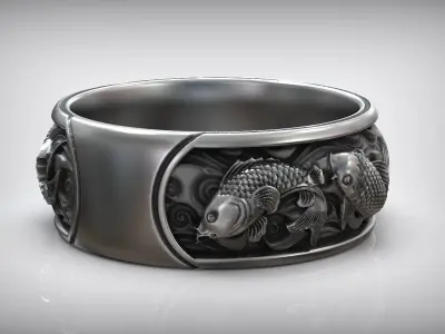 Carp Koi Fish Japanese Traditional Ornament Band 3D print model