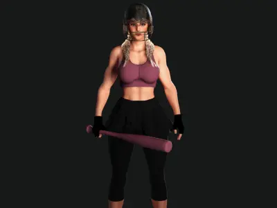 AAA 3D REALISTIC CHARACTER - MUSCULAR GIRL SPORT OUTFIT BASEBALL Low-poly 3D model