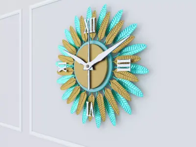 Decorative Metal Clock plants with gold  m9 3D model
