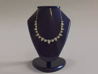 Gold Pear And Round Diamond Necklace 3D print model