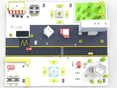 Cartoon City Restaurants And Coffee Low-poly 3D model