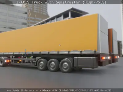 3-AXIS Truck with Semitrailer High-Poly Version 3D model