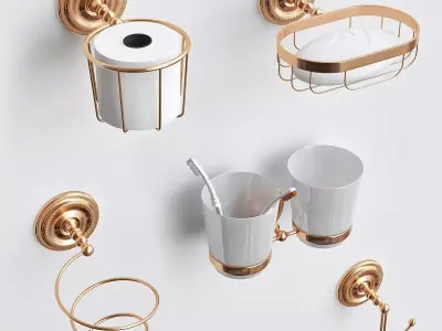 Luxury Gold Color Brass Bathroom Accessories Set 3D model
