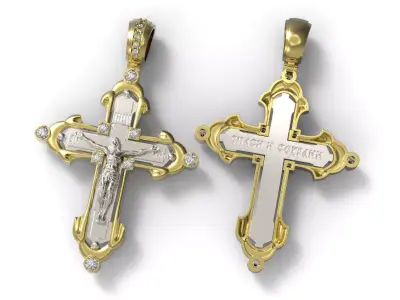 G0449 two gold cross pendants with diamonds 3D print model