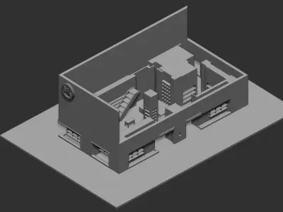 store model building with sign Free low-poly 3D model