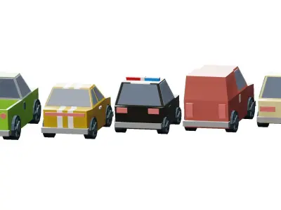 5 LowPoly Cars for Games and Animating Low-poly 3D model