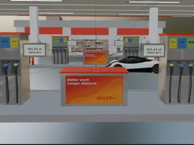 Gas station and Pagani Zonda R 3D model