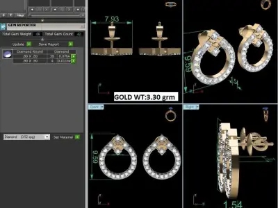 Earrings-3080 diamond hoop earring gold 3D print model