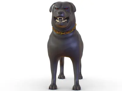 High Poly Black Rottweiler Dog Low-poly 3D model