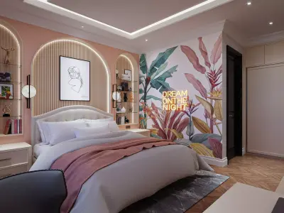 Bedroom Contemporer Girls Blender - Fbx - Obj Low-poly 3D model