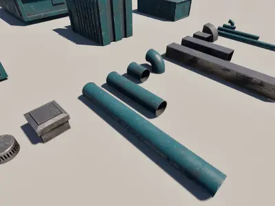 Sci-Fi Rooftop Air Conditioning System Kitbash Set Low-poly 3D model