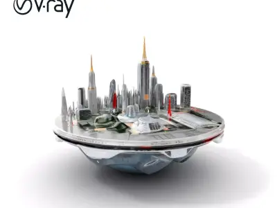 Futuristic Floating City Model Pack Low-poly 3D model