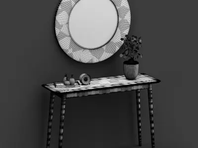 Midford Console Table And Round Mirror 3D model