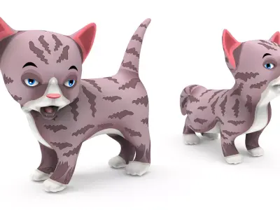 Cartoon Cute Pet Kitten Rigged  Low-poly 3D model