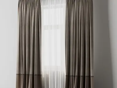 curtain with rod 03 Low-poly 3D model