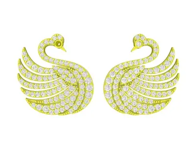 A7512 Luxury Diamond Swan Stud Earrings 3D Print 3D print model