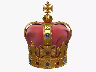Royal crown with gems and velvet 02 3D model