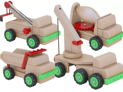 Wooden  Toy Car Truck  Collection 3D model