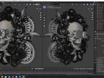 Steampunk Skull with goggles gears and ornaments 3D model