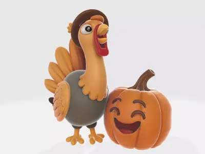 Turkey and Pumpkin Duo 3D print model