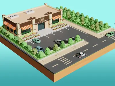 Low Poly Cafe Restaurant Low-poly 3D model