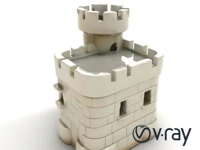 Underwater Castle Turret Textured Stone model pack Low-poly 3D model