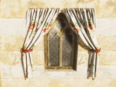 Canopies Collection curtain hanging on stone wall Low-poly 3D model