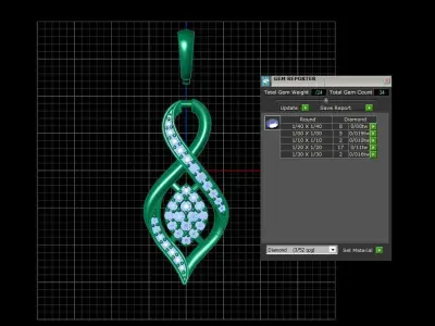 Pendant in curve shape with round gemstones 3D print model