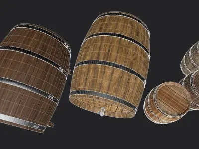Old Decorative Wine Barrels PBR Low-poly 3D model