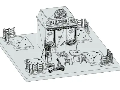 Cartoon Buildings Low-poly 3D model