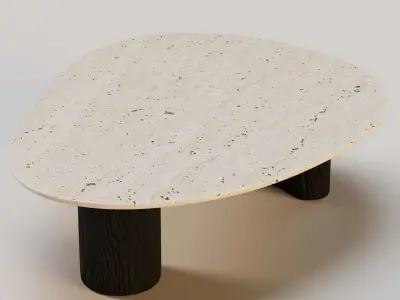 Lake Coffee Table Black Wood Base with Travertine Stone Top 3D model