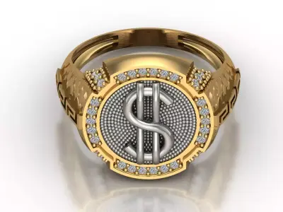 Luxury Dollar Sign Mens Ring With Diamonds Jewelry Gents Rings 3D print model