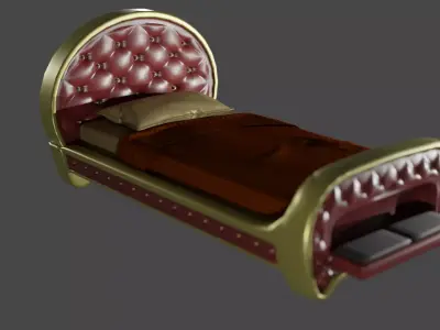 Rigged Red Quilted Bed 3D model