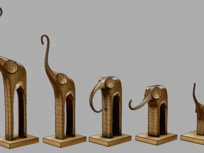 Low poly model Five elephants Low-poly 3D model