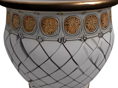 Ornate Ceramic Planter with Gold Details Low-poly 3D model
