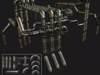 modular Pipeline - sci fi architecture  Low-poly 3D model