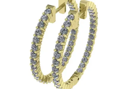 1inch Inside-Outside Shared Prong Diamond Hoop Earrings Huggies 3D print model