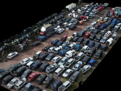 cars wreckage terrain large field drone photogrammetry Low-poly 3D model