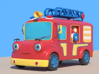 Cartoon Fire Truck 3D Model Low-poly 3D model