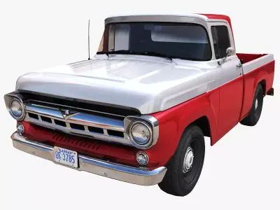 50s American pickup truck Low-poly 3D model