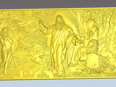 Paradise Adam and Eve with God 3D print model