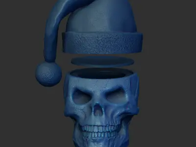 Skull with Christmas Cap 3D print model