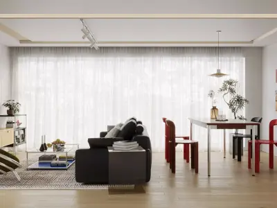 Bauhaus Memphis living and dining room interior 3D model