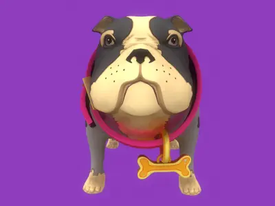 Stylized Spotted Grey English Bulldog for Games and Animation Low-poly 3D model