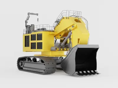 Mining excavator machine of yellow color on white background Low-poly 3D model